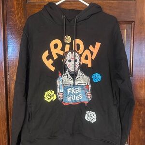 XL Friday Horror Graphic Hoodie Free Hugs Jason Parody Black